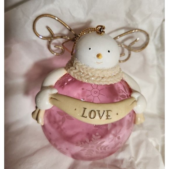Blown Glass Christmas Ornament Snowmen Angels Blue and Pink Peace and Love - Picture 3 of 4